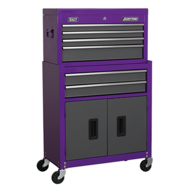 Sealey AP2200BBCP 6 Drawer Topchest & Rollcab Combination with Ball-Bearing Slides - Purple/Grey
