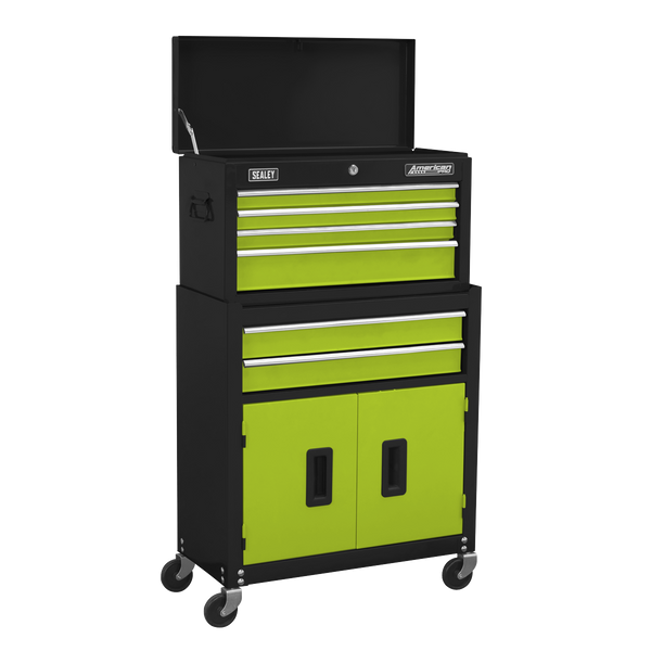 Sealey AP22HVG Topchest & Rollcab Combination 6 Drawer with Ball-Bearing Slides - Hi-Vis Green