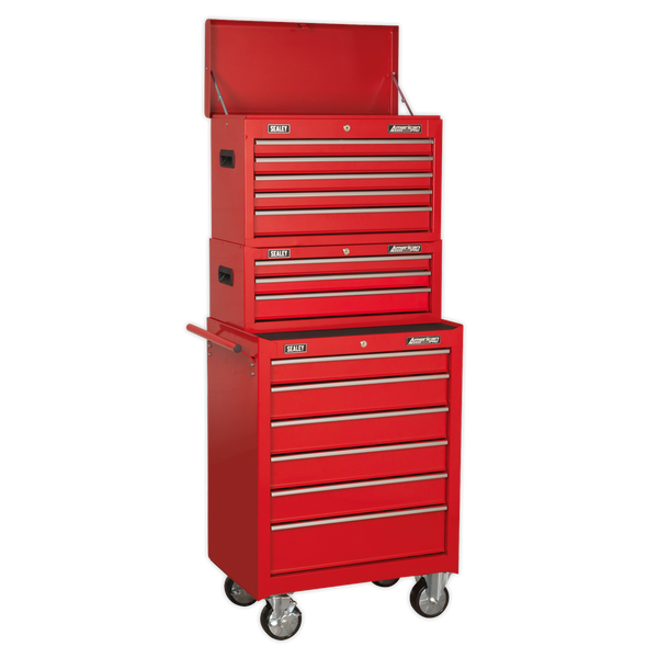 Sealey AP22STACK 14 Drawer Topchest, Mid-Box & Rollcab Combination with Ball-Bearing Slides - Red