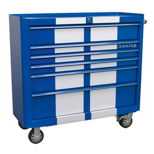 Sealey AP41206BWS 6 Drawer Wide Retro Style Rollcab - Blue with White Stripes