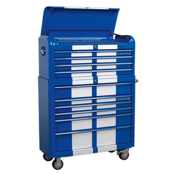 Sealey AP41COMBOBWS Retro Style Extra-Wide Topchest & Rollcab Combination 10 Drawer Blue/White Stripes
