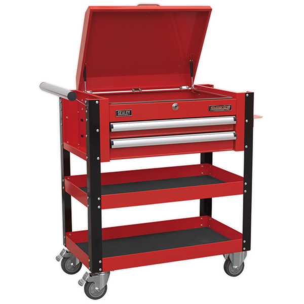 Sealey AP760M 2 Drawer Heavy-Duty Mobile Tool & Parts Trolley with Lockable Top - Red