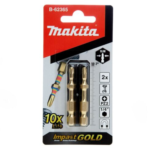 Makita B-62365 Impact Gold Xtreme Torsion PZ2 Bits 50mm x 1/4 inch (Pack of 2)