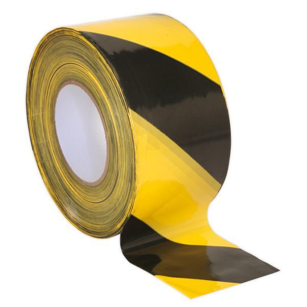 Sealey BTBY 80mm x 100m Black/Yellow Non-Adhesive Hazard Warning Barrier Tape