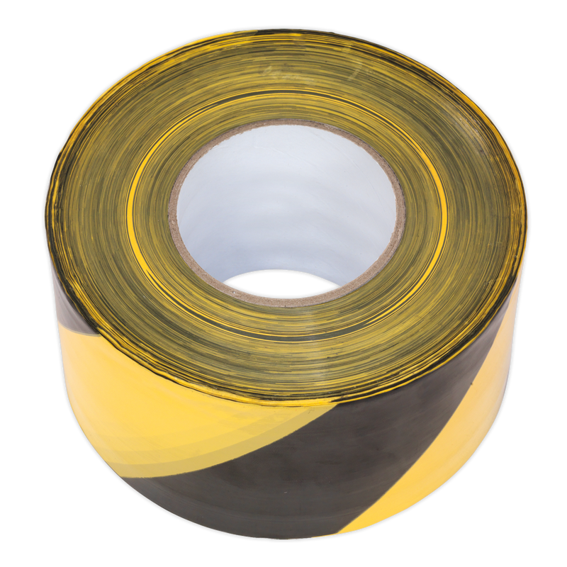 Sealey BTBY 80mm x 100m Black/Yellow Non-Adhesive Hazard Warning Barrier Tape
