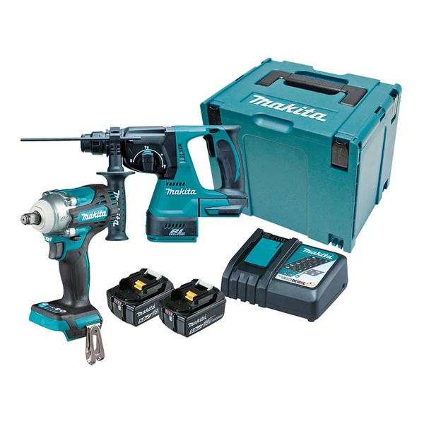 Makita DLX2372TJ Rotary Hammer & Impact Wrench Kit with 2x BL1850B Batteries & Charger