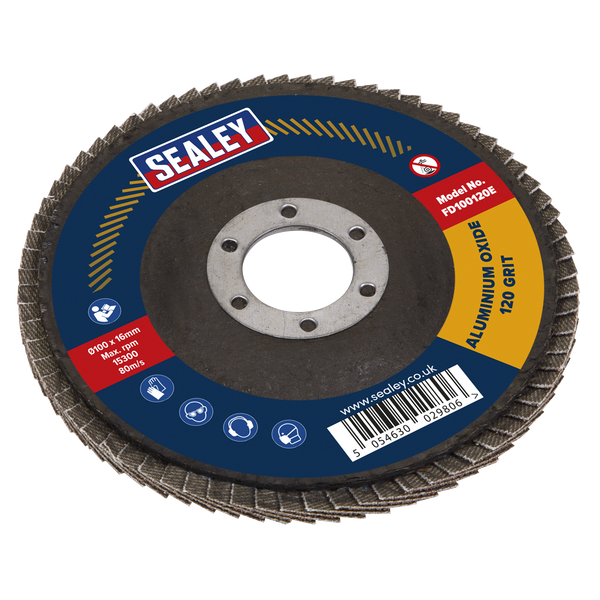 Sealey FD100120E Ø100mm Aluminium Oxide Flap Disc Ø16mm Bore 120Grit