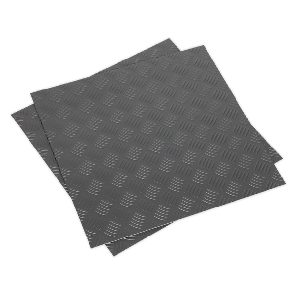Sealey FT1S 457.2 x 457.2mm Vinyl Floor Tile with Peel & Stick Backing - Silver Treadplate Finish - Pack of 16