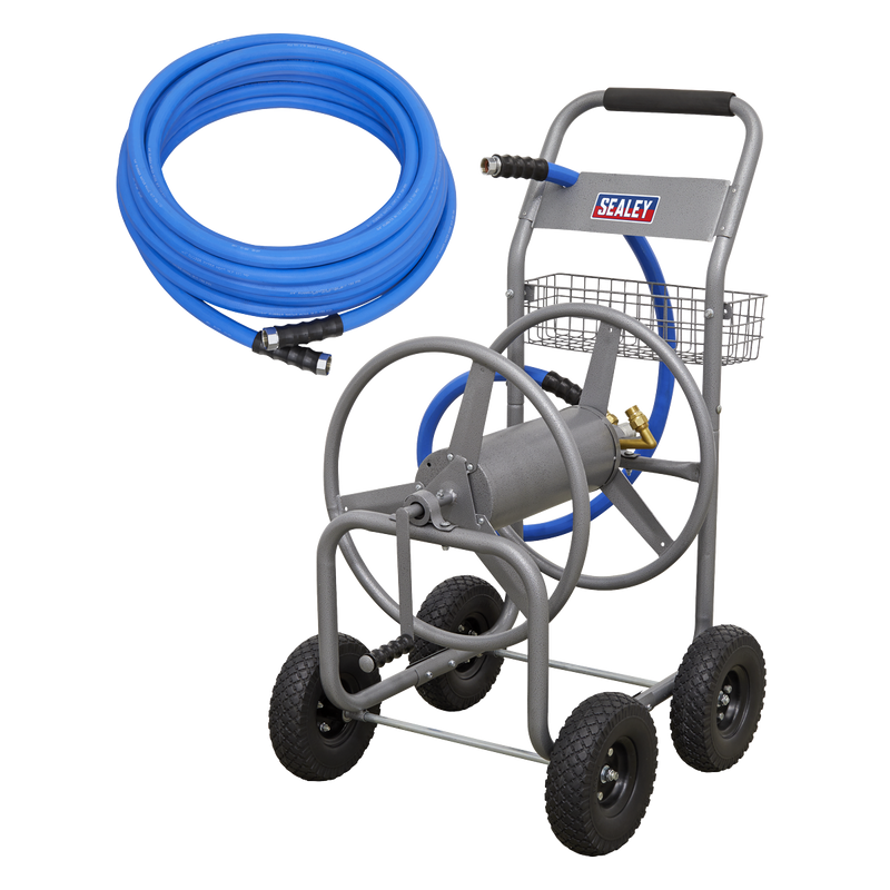 Sealey HRKIT15 Heavy-Duty Hose Reel Cart with 15m Heavy-Duty Ø19mm Hot & Cold Rubber Water Hose