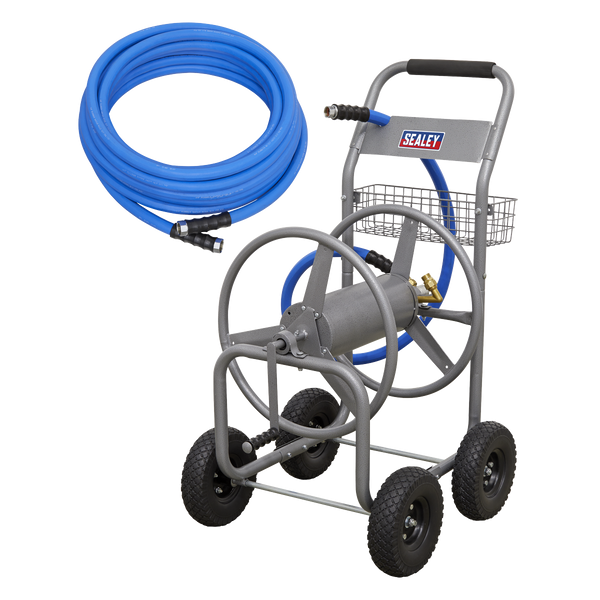 Sealey HRKIT50 Heavy-Duty Hose Reel Cart with 50m Heavy-Duty Ø19mm Hot & Cold Rubber Water Hose