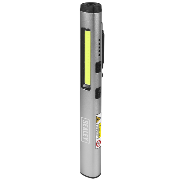 Sealey LED450UV Penlight Torch with UV 5W COB & 3W SMD LED with Laser Pointer Rechargeable