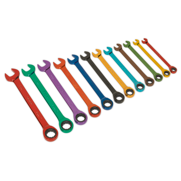 Sealey S01075 12pc Multi-Coloured Combination Ratchet Spanner Set