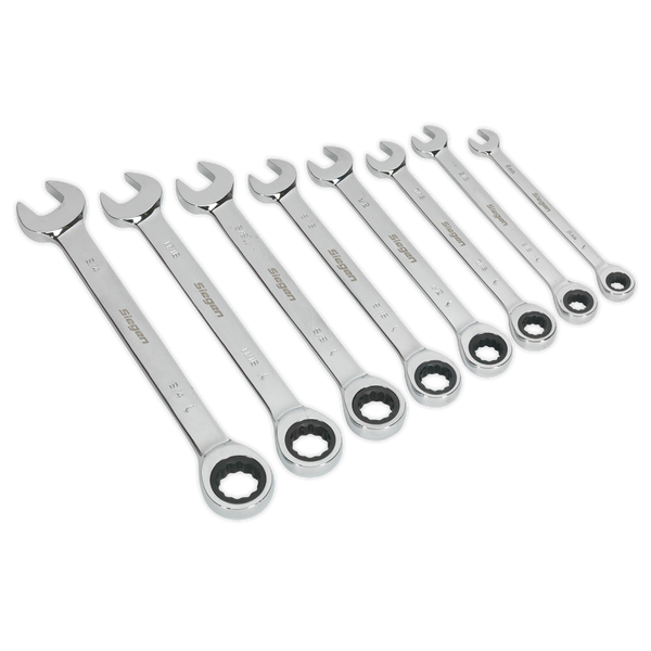 Sealey S0984 8pc Combination Ratchet Spanner Set - Imperial
