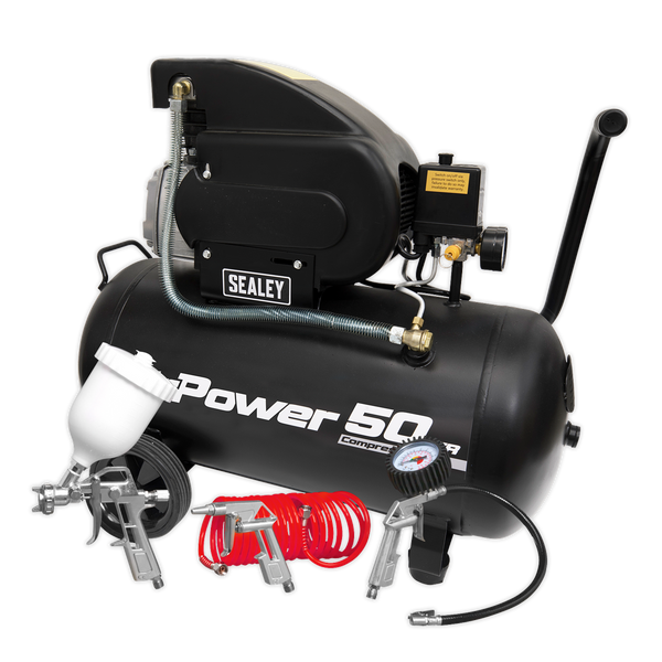 Sealey SAC5020APK 50L Direct Drive Air Compressor 2hp with 4pc Air Accessory Kit