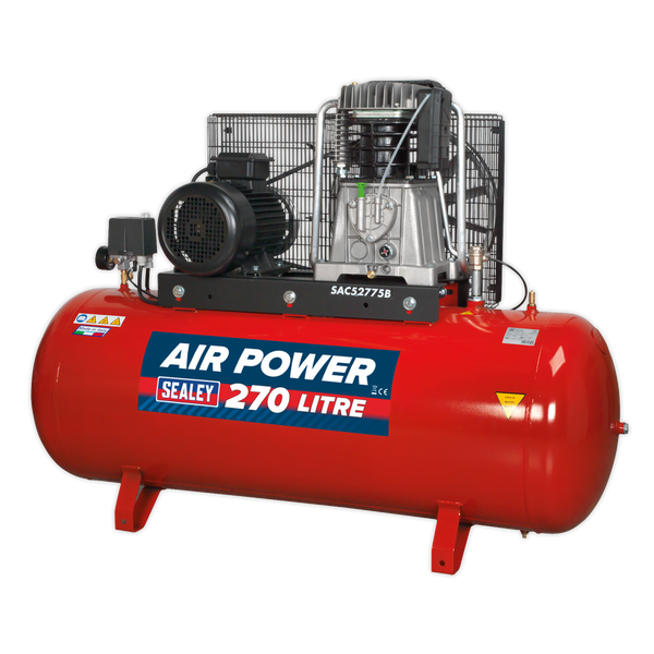 Sealey SAC52775B 270L Belt Drive Air Compressor 7.5hp 3ph 2-Stage with Cast Cylinders