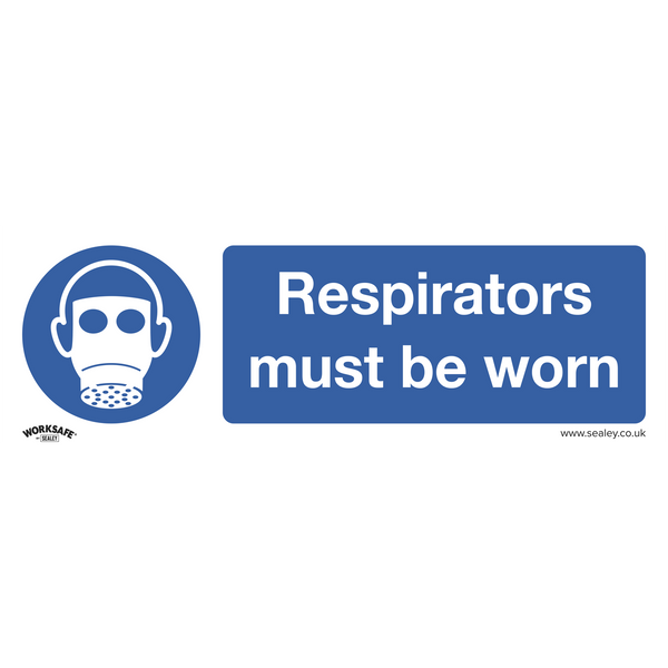 Sealey SS56V10 Respirators Must Be Worn Mandatory Safety Sign - Self-Adhesive Vinyl - Pack of 10