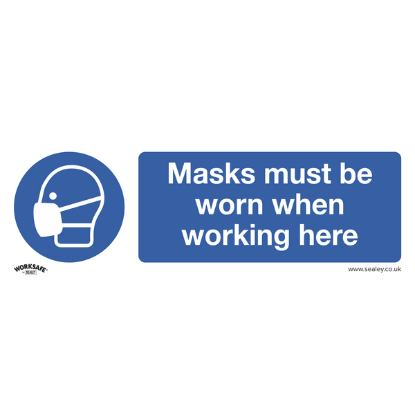 Sealey SS57P10 Masks Must Be Worn Mandatory Safety Sign - Rigid Plastic - Pack of 10