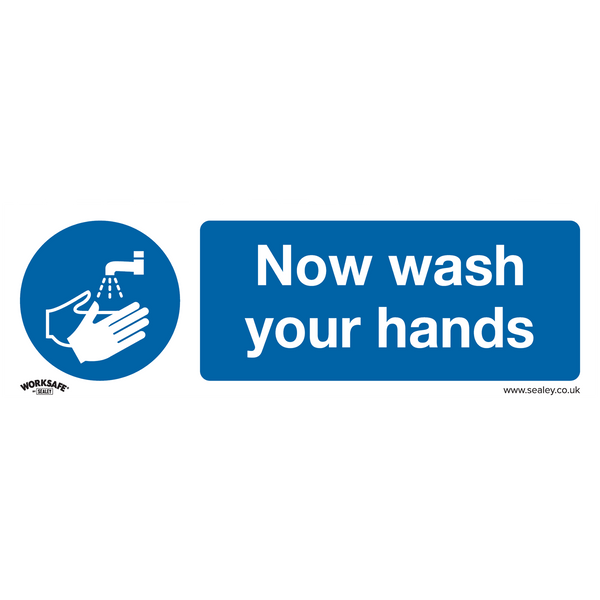 Sealey SS5P10 Now Wash Your Hands - Mandatory Safety Sign - Rigid Plastic - Pack of 10
