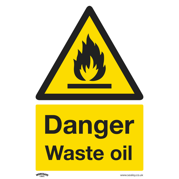Sealey SS60V10 Danger Waste Oil - Warning Safety Sign - Self-Adhesive Vinyl - Pack of 10