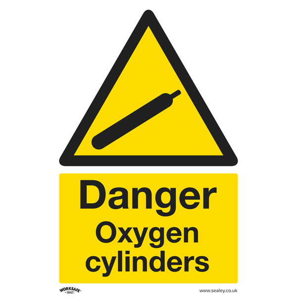 Sealey SS61P10 Danger Oxygen Cylinders - Warning Safety Sign - Rigid Plastic - Pack of 10