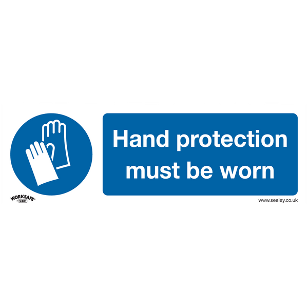 Sealey SS6P10 Hand Protection Must Be Worn - Mandatory Safety Sign - Rigid Plastic - Pack of 10