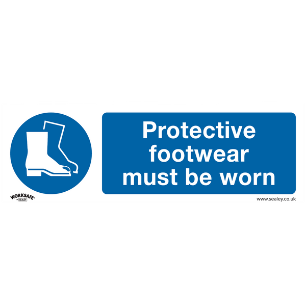 Sealey SS7P10 Protective Footwear Must Be Worn - Mandatory Safety Sign - Rigid Plastic - Pack of 10