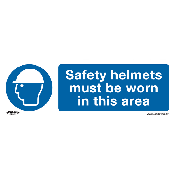 Sealey SS8P10 Safety Helmets Must Be Worn In This Area - Mandatory Safety Sign - Rigid Plastic - Pack of 10