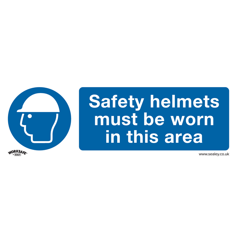 Sealey SS8P1 Safety Helmets Must Be Worn In This Area - Mandatory Safety Sign - Rigid Plastic