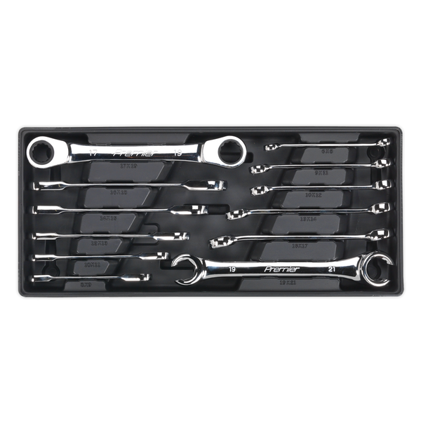 Sealey TBT13 12pc Flare Nut & Ratchet Ring Spanner Set with Tool Tray
