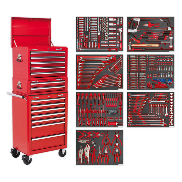 Sealey TBTPCOMBO1 14 Drawer Tool Chest Combination with 446pc Tool Kit - Red
