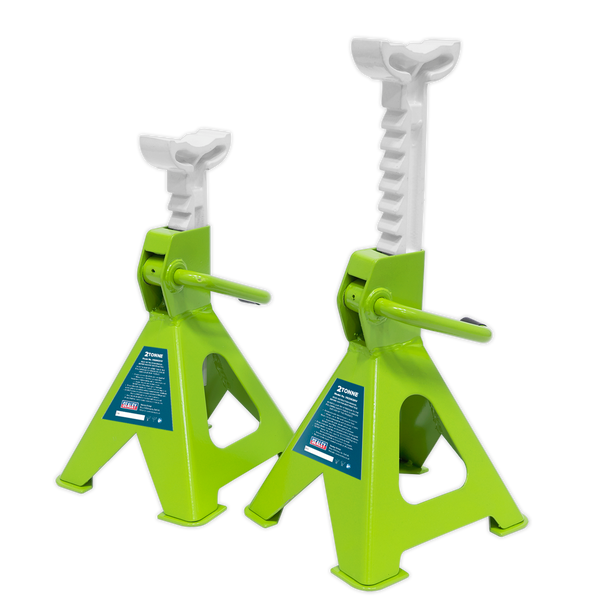 Sealey VS2002HV Ratchet Type Axle Stands (Pair) 2tonne Capacity per Stand - Hi-Vis Green