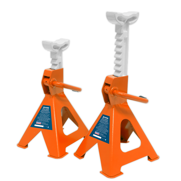 Sealey VS2002OR Ratchet Type Axle Stands (Pair) 2tonne Capacity per Stand - Orange