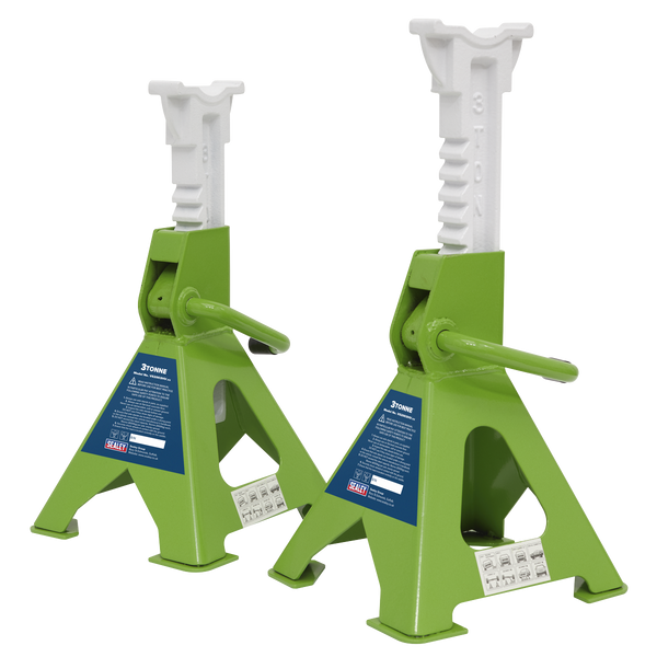 Sealey VS2003HV Ratchet Type Axle Stands (Pair) 3tonne Capacity per Stand - Hi-Vis Green