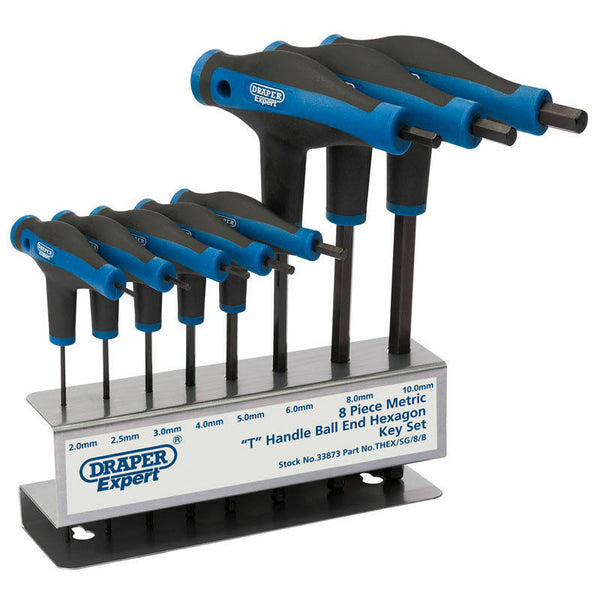 Draper 33873 T-Handle Metric Ball Ended Hex Allen Key/Wrench Set 2mm-10mm With Stand
