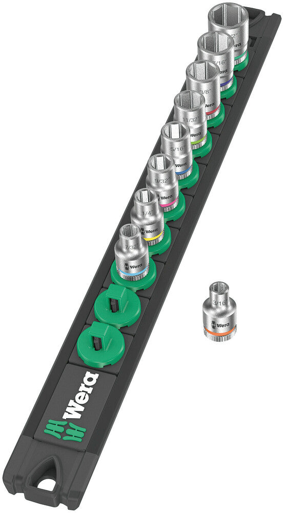 Wera 05005420001 Magnetic socket rail A Imperial 1 Zyklop socket set, 1/4" drive, imperial, 9 pieces