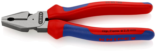 KNIPEX 02 02 180 High Leverage Combination Pliers with multi-component grips black atramentized 180 mm