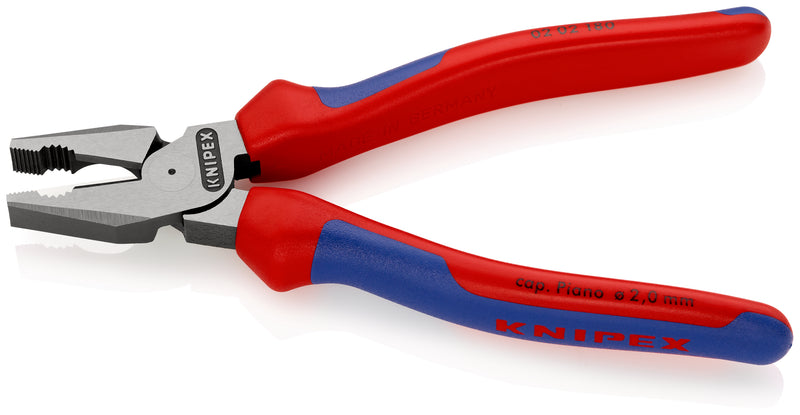 KNIPEX 02 02 180 High Leverage Combination Pliers with multi-component grips black atramentized 180 mm