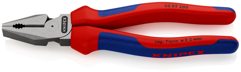 KNIPEX 02 02 200 High Leverage Combination Pliers with multi-component grips black atramentized 200 mm