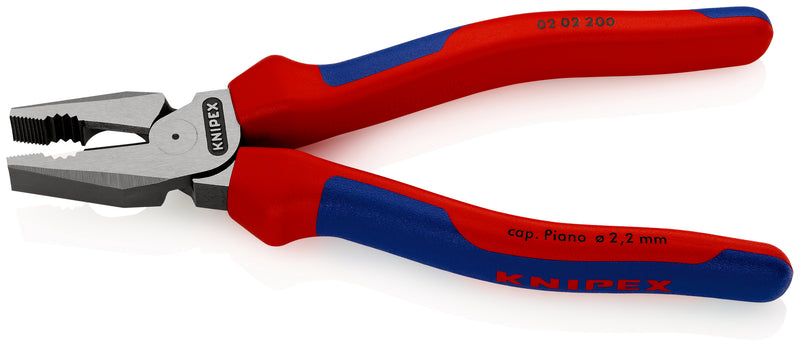 KNIPEX 02 02 200 High Leverage Combination Pliers with multi-component grips black atramentized 200 mm