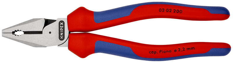 KNIPEX 02 02 200 High Leverage Combination Pliers with multi-component grips black atramentized 200 mm