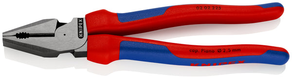 KNIPEX 02 02 225 High Leverage Combination Pliers with multi-component grips black atramentized 225 mm