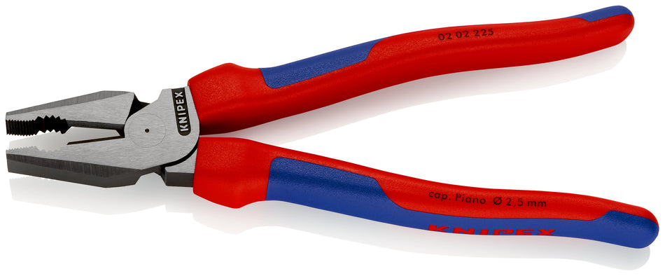 KNIPEX 02 02 225 High Leverage Combination Pliers with multi-component grips black atramentized 225 mm