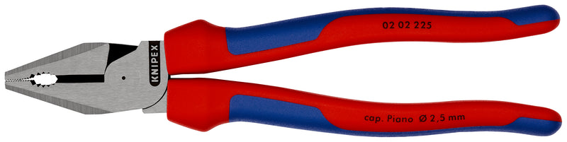 KNIPEX 02 02 225 High Leverage Combination Pliers with multi-component grips black atramentized 225 mm