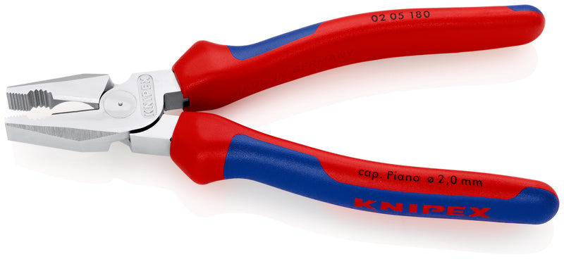 KNIPEX 02 05 180 High Leverage Combination Pliers with multi-component grips chrome-plated 180 mm