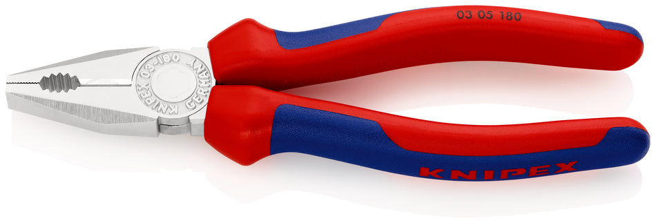 KNIPEX 03 05 180 Combination Pliers with multi-component grips chrome-plated 180 mm
