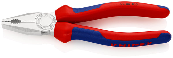 KNIPEX 03 05 180 Combination Pliers with multi-component grips chrome-plated 180 mm