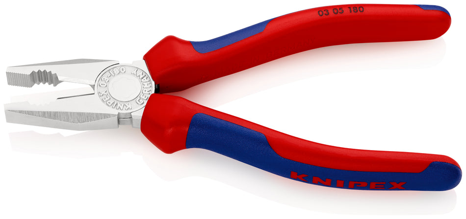 KNIPEX 03 05 180 Combination Pliers with multi-component grips chrome-plated 180 mm