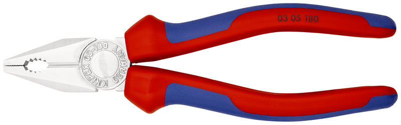 KNIPEX 03 05 180 Combination Pliers with multi-component grips chrome-plated 180 mm