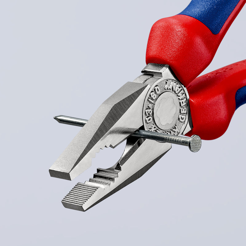 KNIPEX 03 05 180 Combination Pliers with multi-component grips chrome-plated 180 mm
