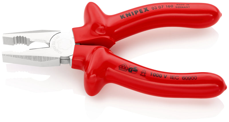 KNIPEX 03 07 160 Combination Pliers with dipped insulation, VDE-tested chrome-plated 160 mm